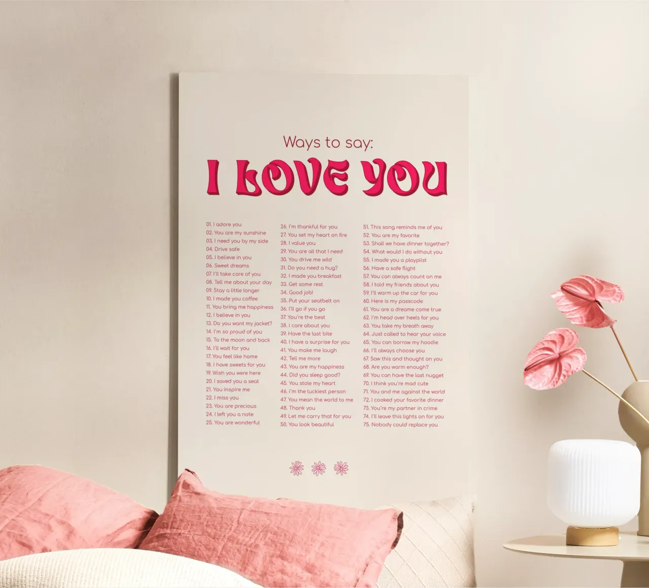 Modi per dire ti amo - Rosa tela con Cornice a cassetta da Malou-Studio