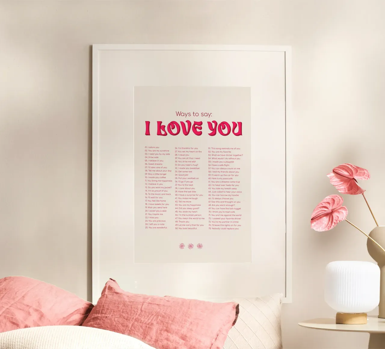 Modi per dire ti amo - Rosa poster con telaio in legno da Malou-Studio