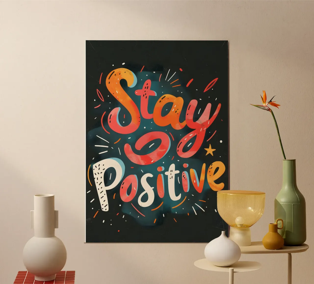 Stay Positive poster con telaio in plastica da ramosashop