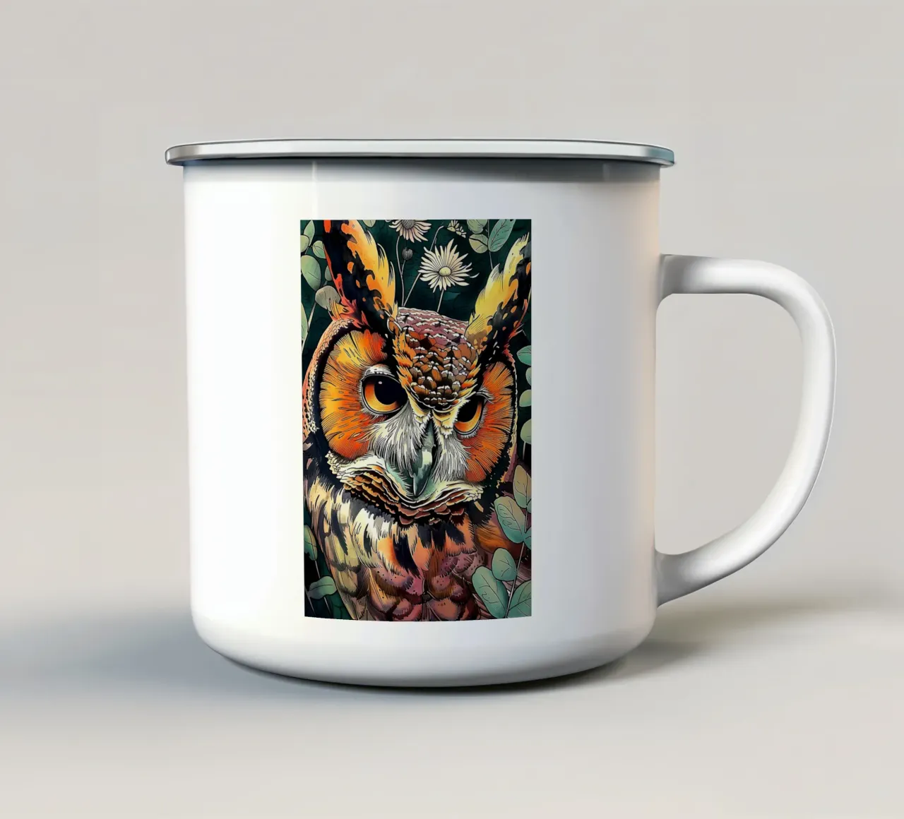 Gufo uccello animale arte tazza in smalto da Justyna Jaszke JBJart
