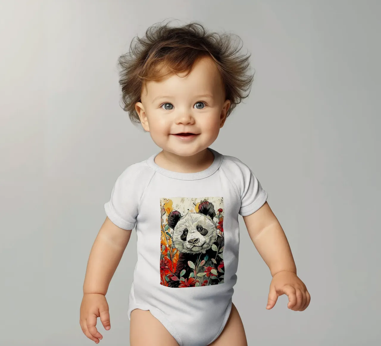 Pandabär Tierkunst Kurzarm Babybody von Justyna Jaszke JBJart