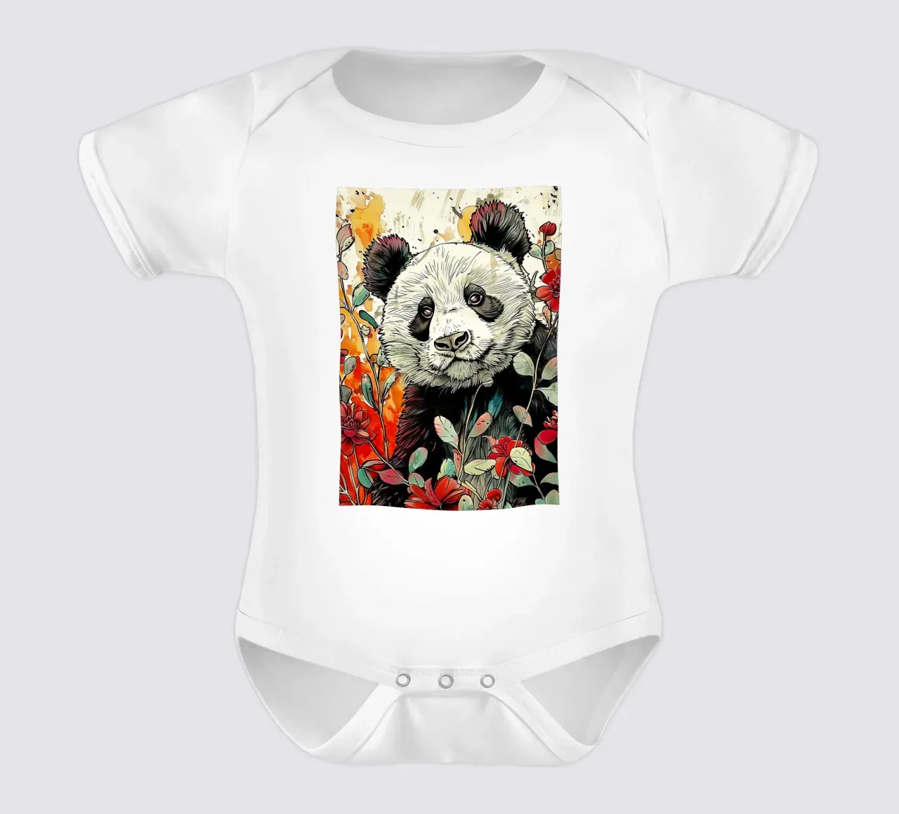 Pandabär Tierkunst Kurzarm Babybody von Justyna Jaszke JBJart