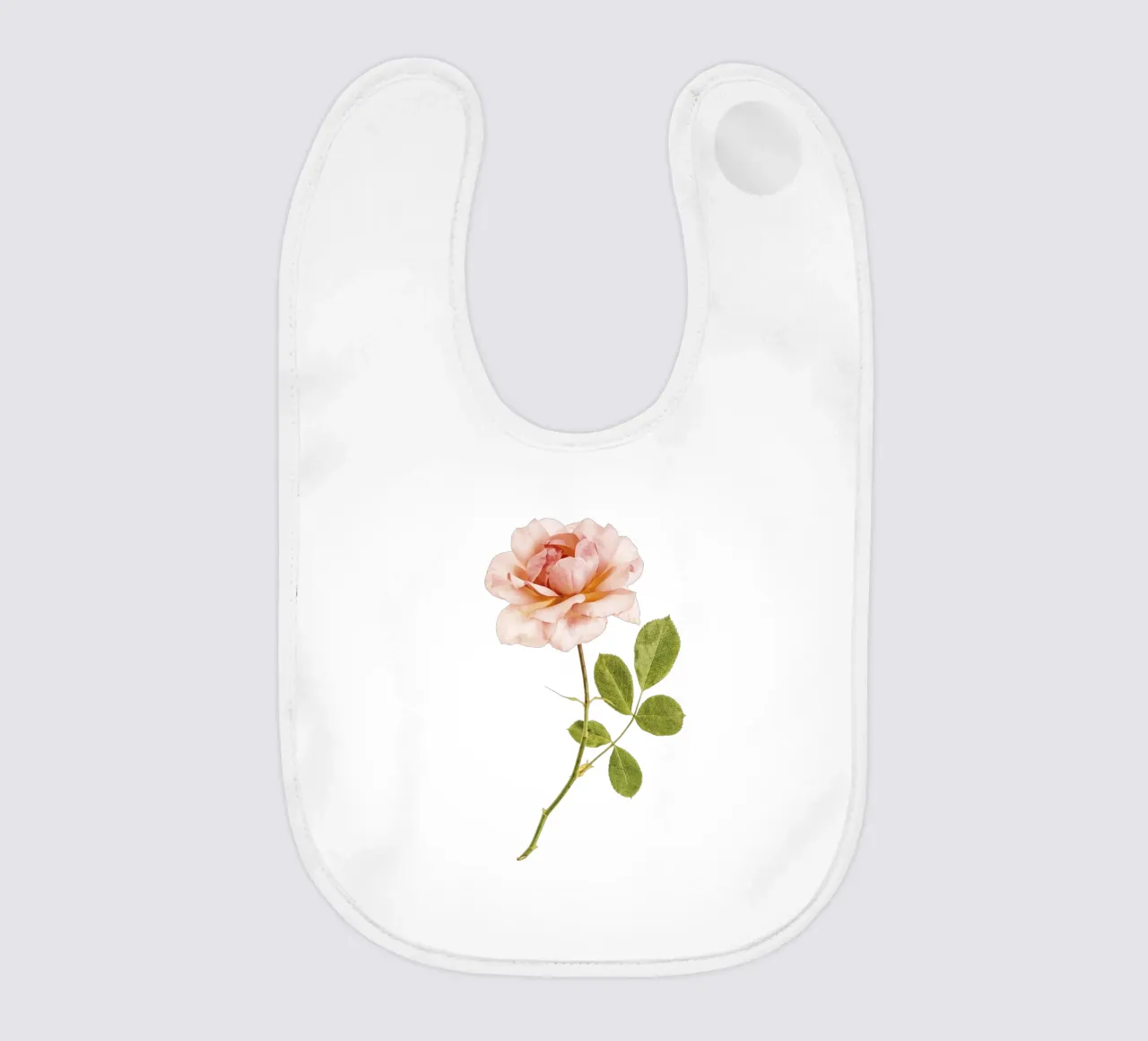 Timeless Elegance: Single Apricot Rose baby bib by Curious Collections by Marielle Leenders