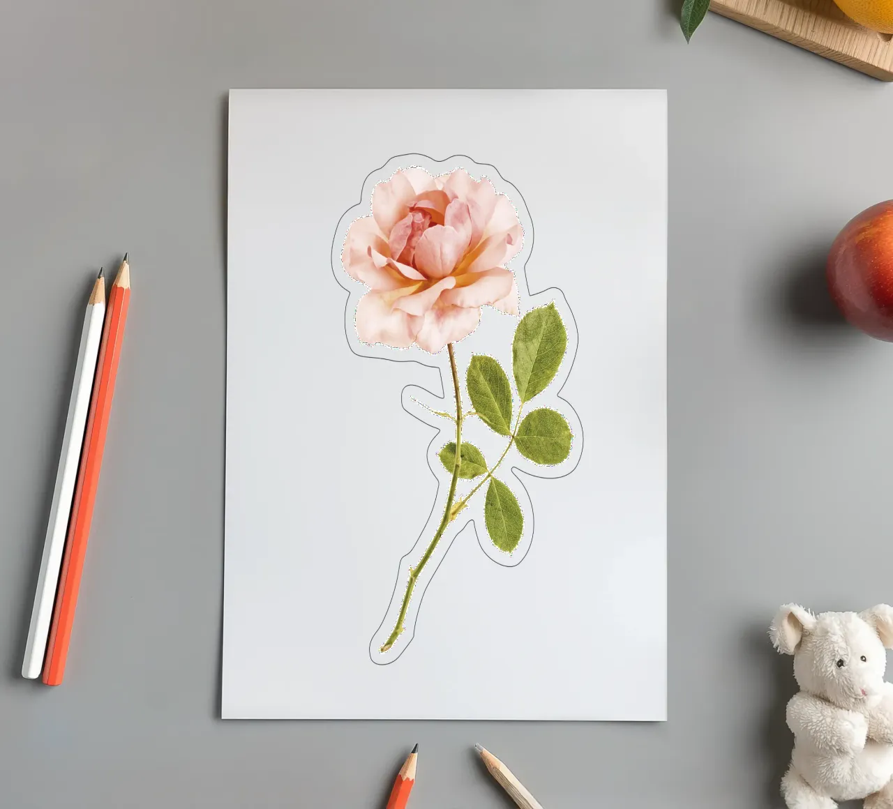 Timeless Elegance: Single Apricot Rose sticker sheet by Curious Collections by Marielle Leenders