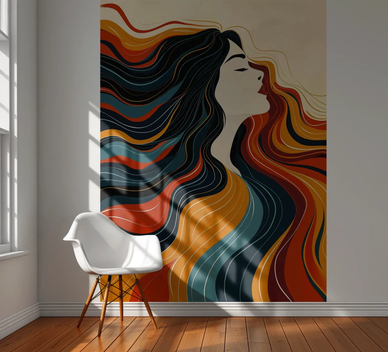 Femme dans une ambiance automnale | Retro Color Line Art papier peint photo de Autofocus