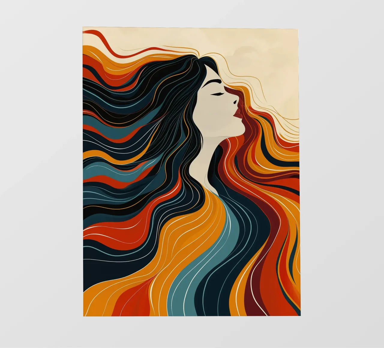 Donna in stato d'animo autunnale | Linea d'arte a colori retrò telo in pvc da Autofocus