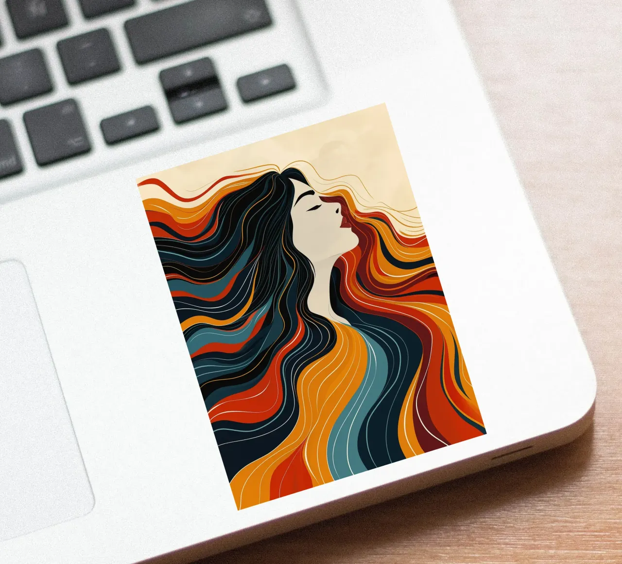 Femme dans une ambiance automnale | Retro Color Line Art autocollant de Autofocus