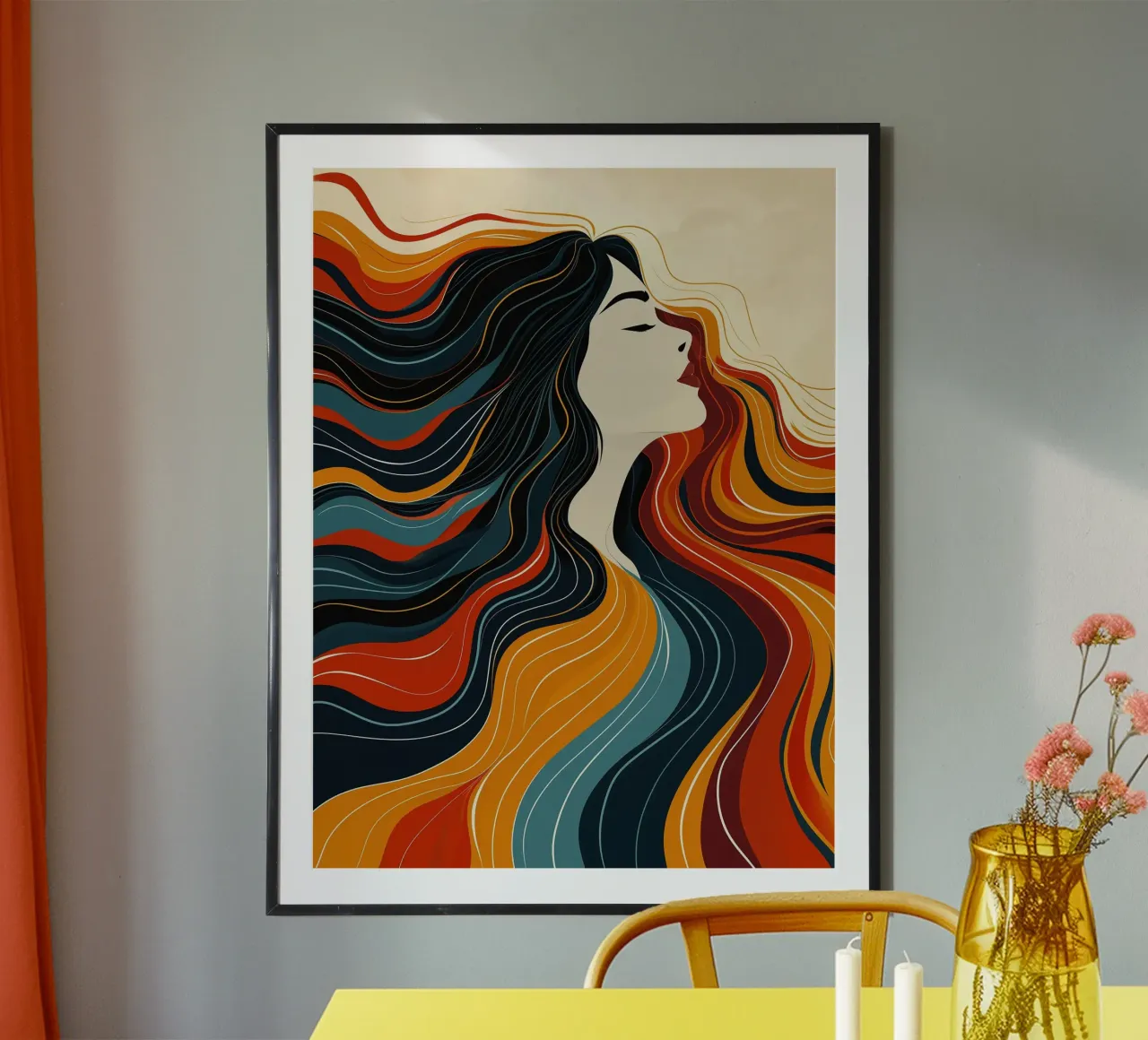 Donna in stato d'animo autunnale | Linea d'arte a colori retrò carta hahnemühle da Autofocus