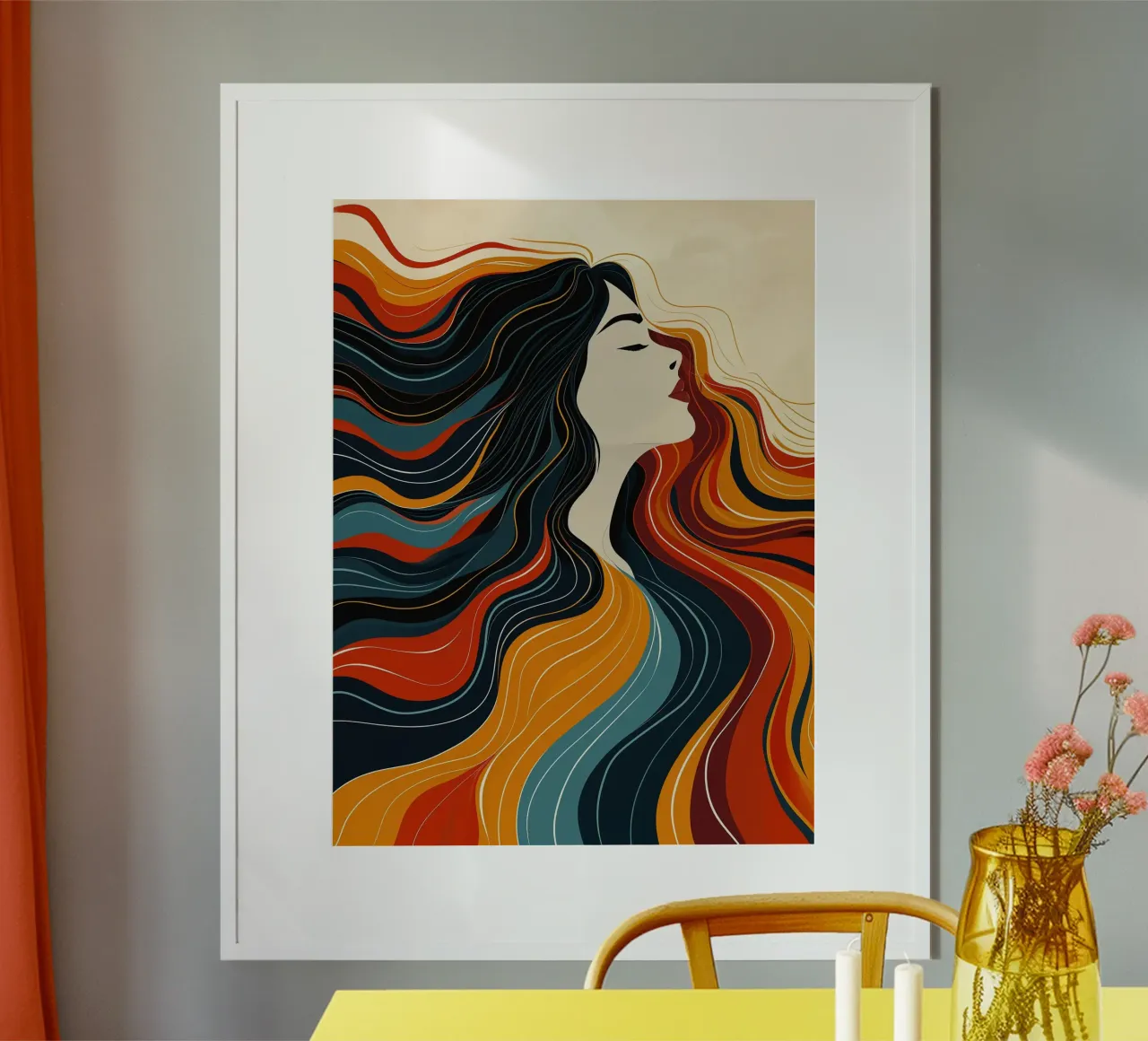 Donna in stato d'animo autunnale | Linea d'arte a colori retrò carta hahnemühle da Autofocus