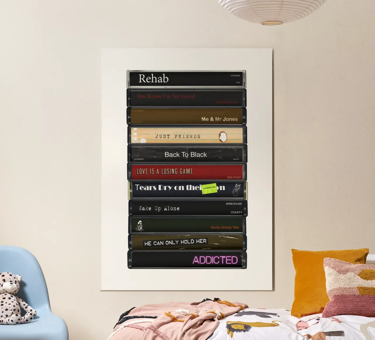 Amy Winehouse - Back to Black - Stampa su cassetta poster con telaio in legno da MrMustardPrints