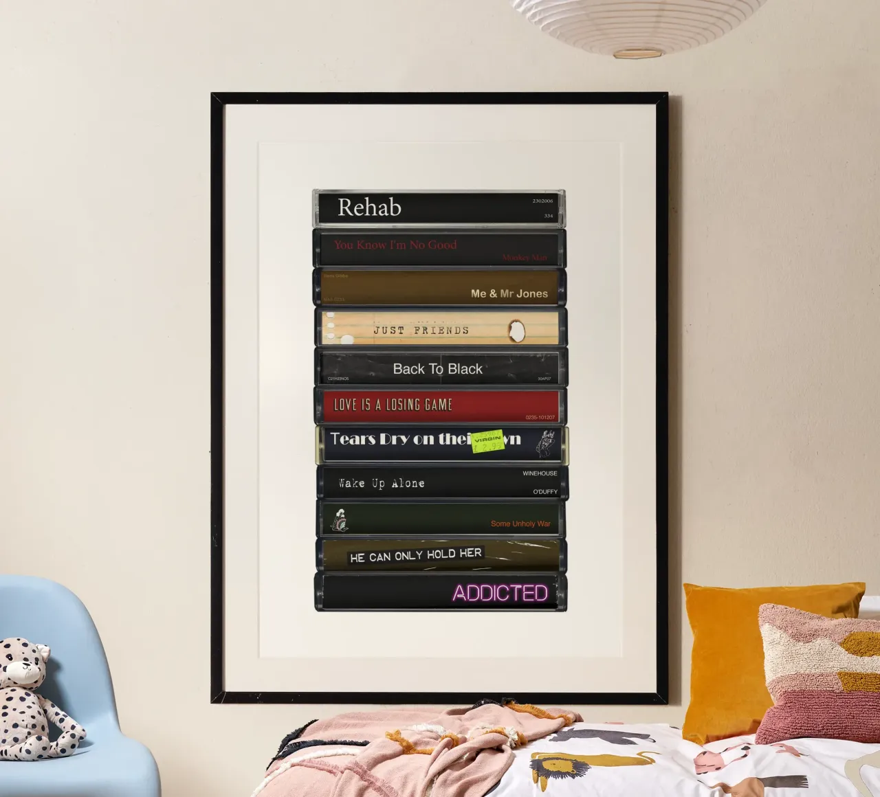 Amy Winehouse - Back to Black - Stampa su cassetta poster con telaio in legno da MrMustardPrints