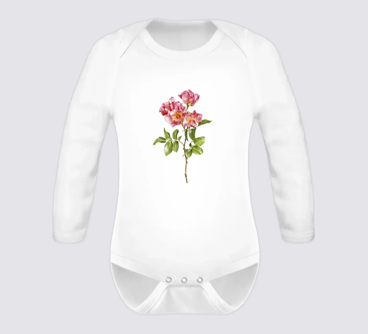 Untamed Beauty: Wild Rose long-sleeve baby romper by Curious Collections by Marielle Leenders