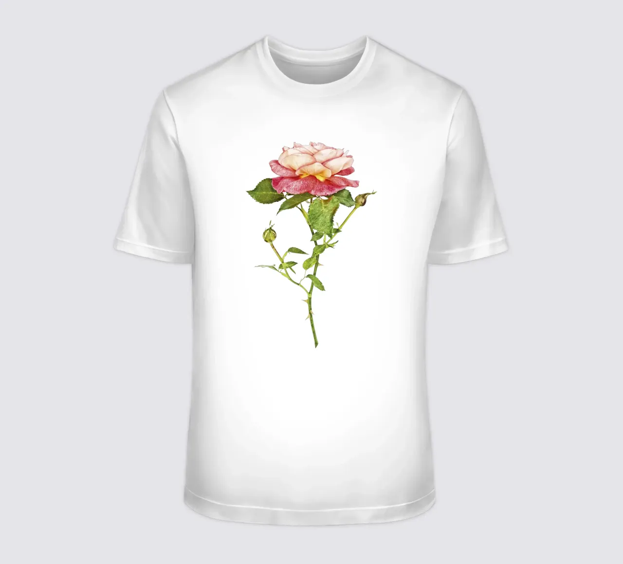 Elegant Fusion: Orange-Pink Rose t-shirt by Curious Collections by Marielle Leenders