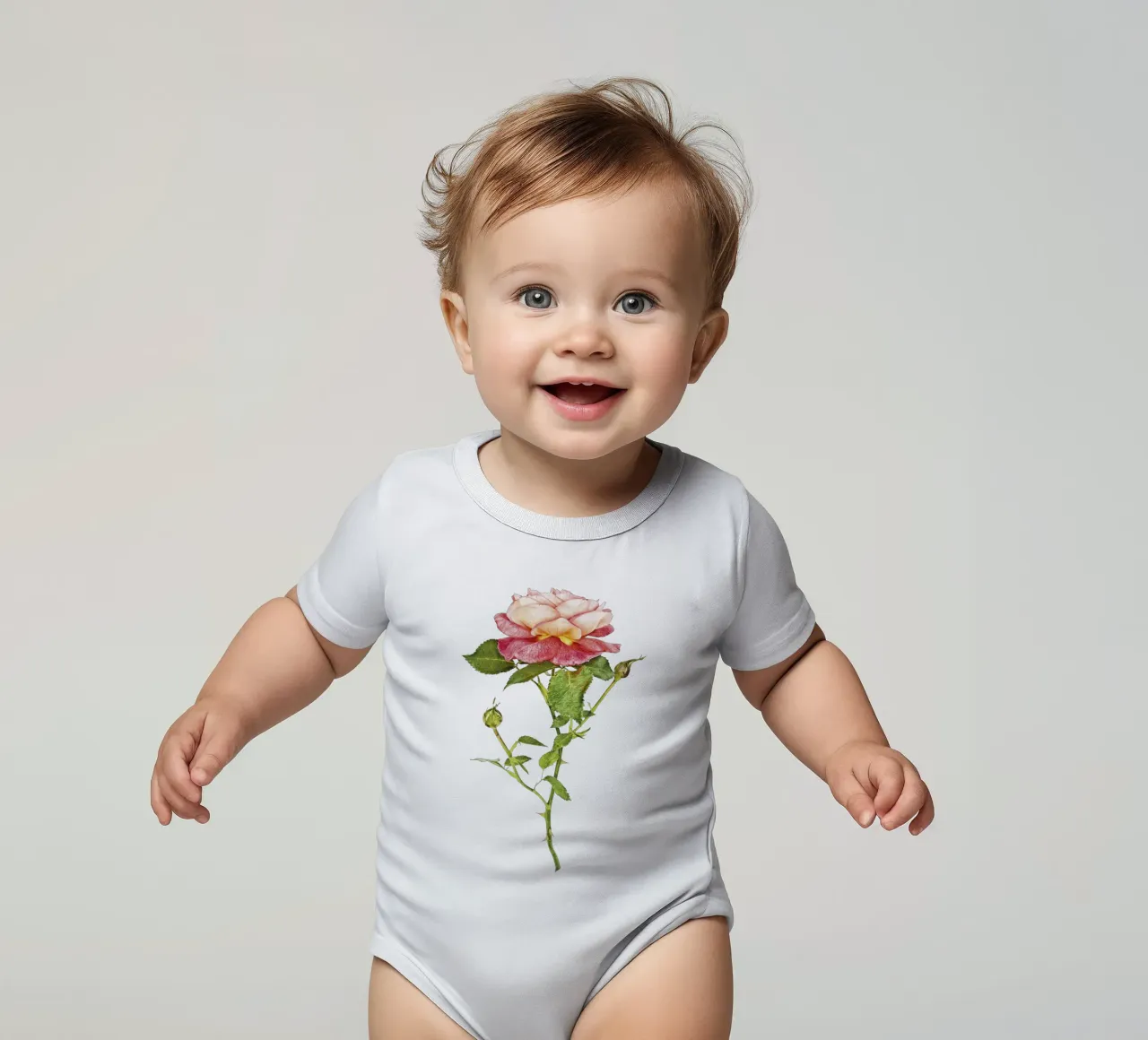 Elegante Fusion: Orange-rosa Rose Kurzarm Babybody von Curious Collections by Marielle Leenders