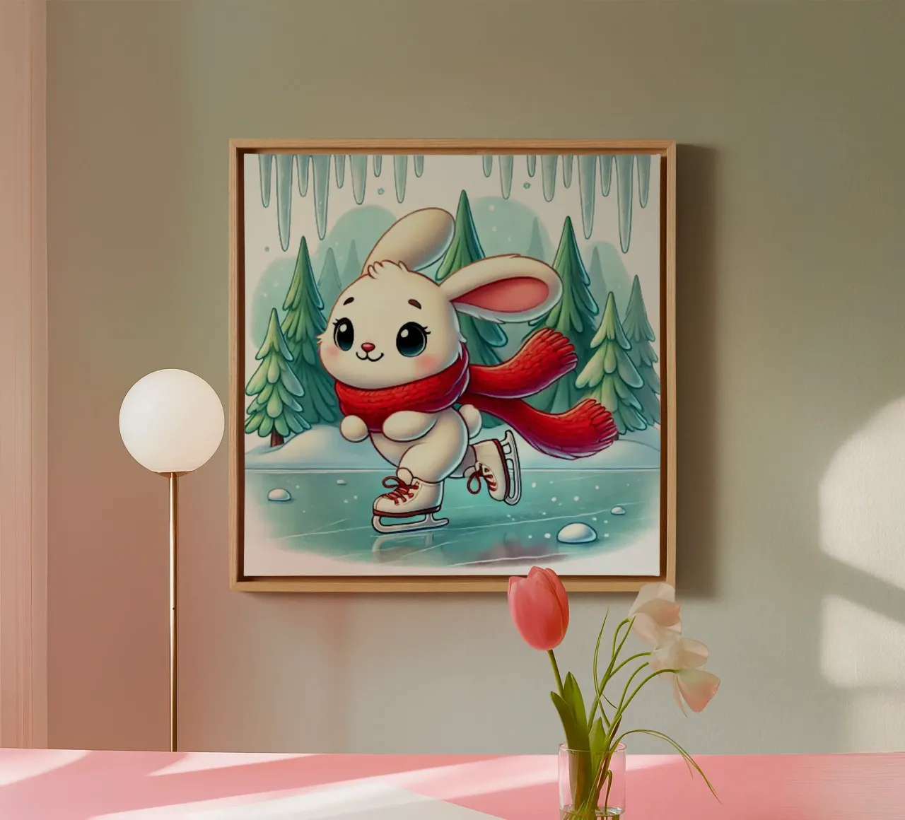 Winterpret voor schaatsende konijntjes canvas met Baklijst van FluffyToons