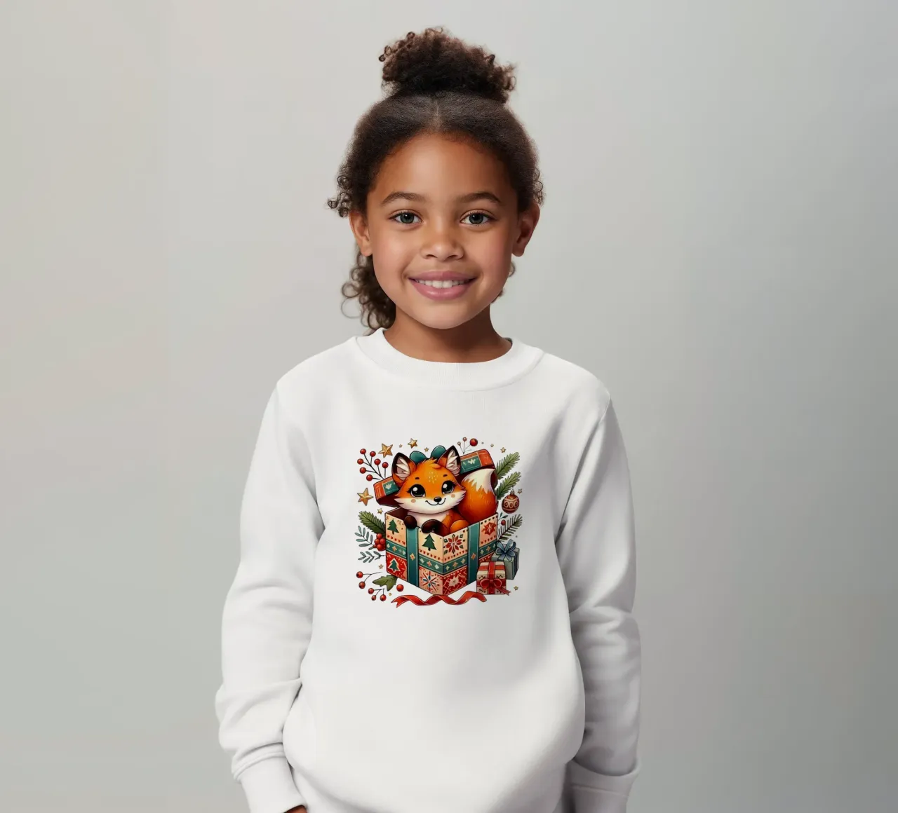 Festlicher Fuchs in einer Weihnachtsgeschenkbox Kinder Sweatshirt von FluffyToons