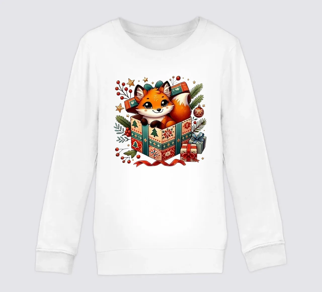 Festlicher Fuchs in einer Weihnachtsgeschenkbox Kinder Sweatshirt von FluffyToons