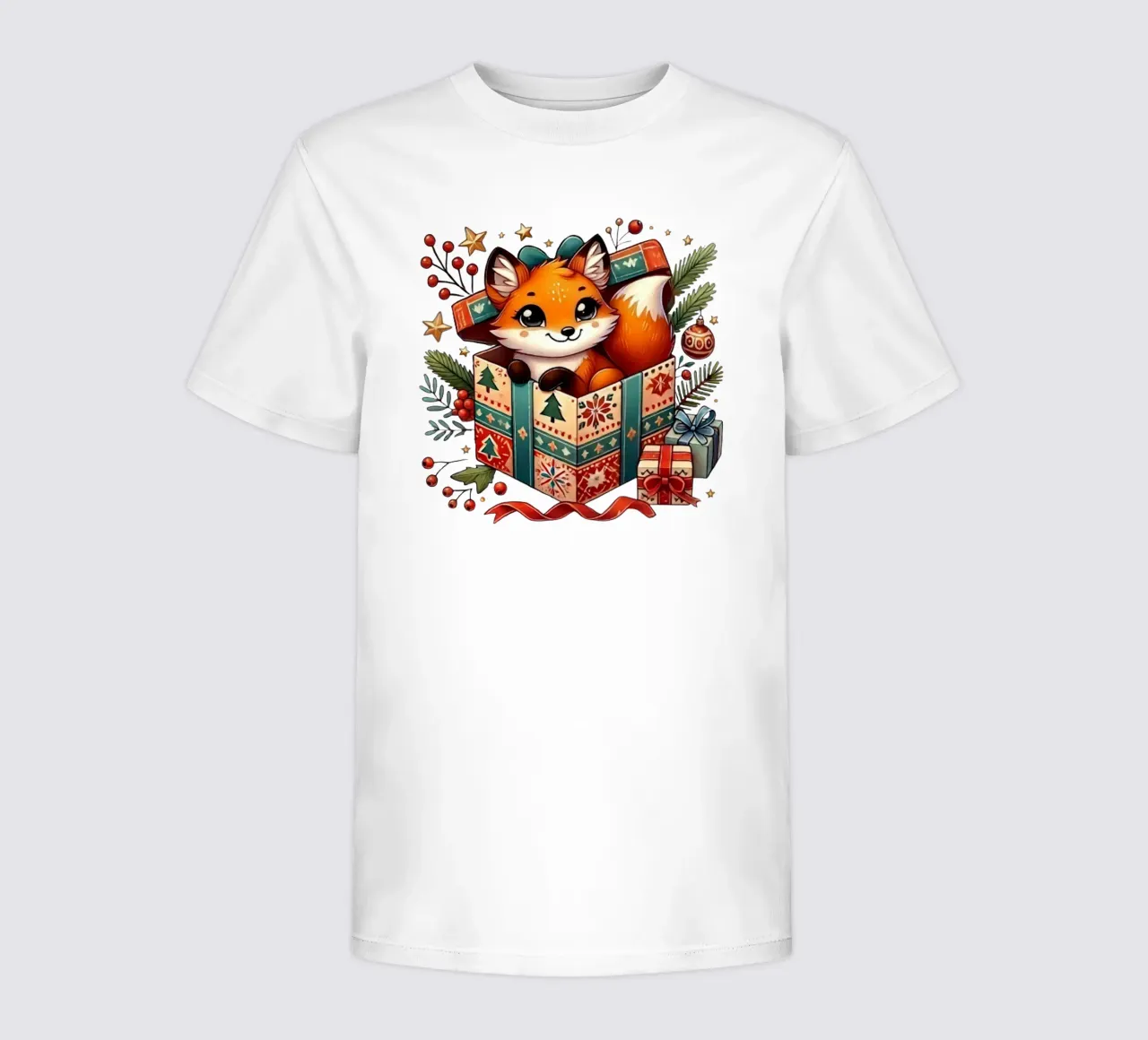 Festive Fox in a Christmas Gift Box kids t-shirt by FluffyToons