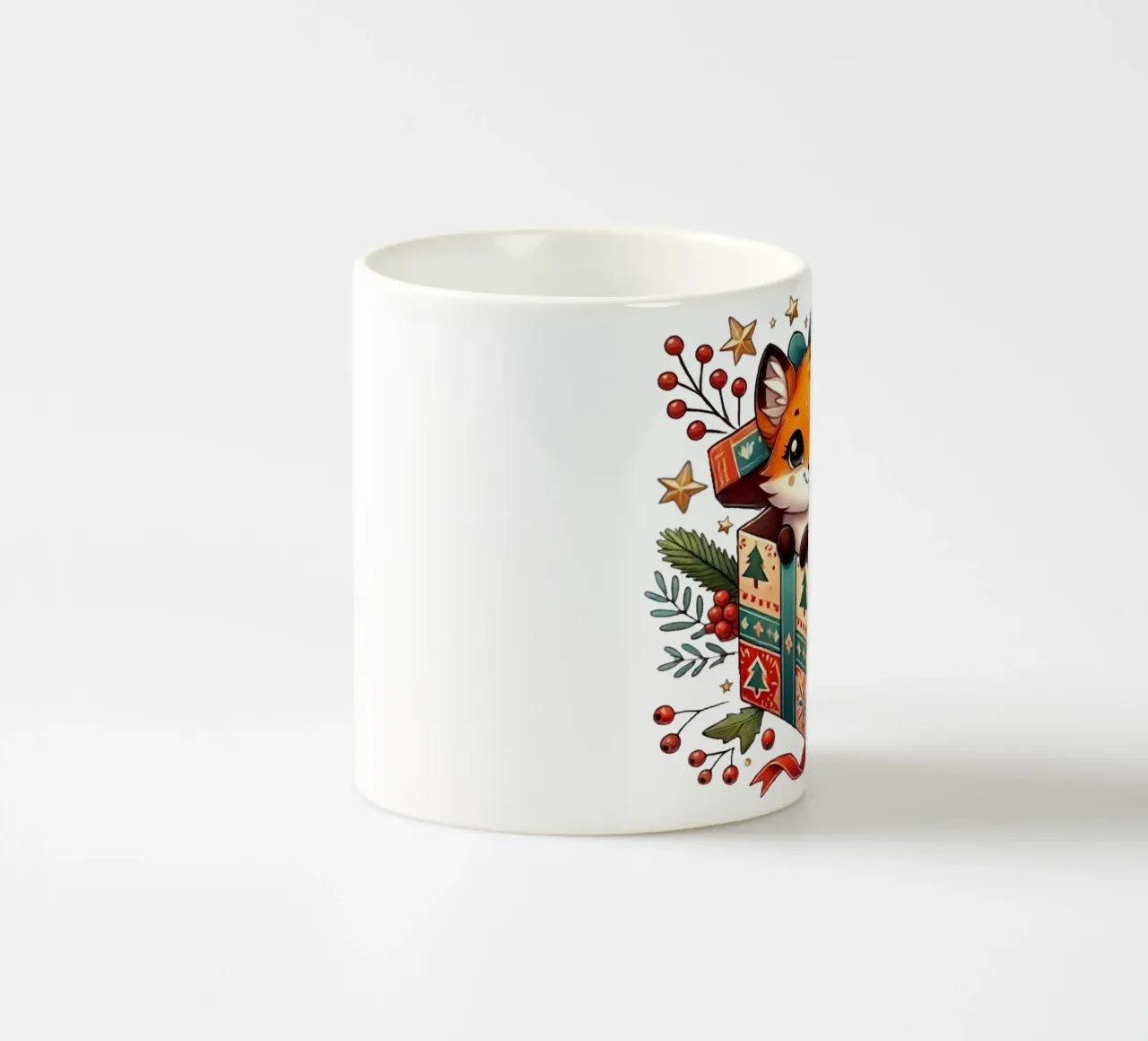 Festlicher Fuchs in einer Weihnachtsgeschenkbox Keramik Tasse von FluffyToons
