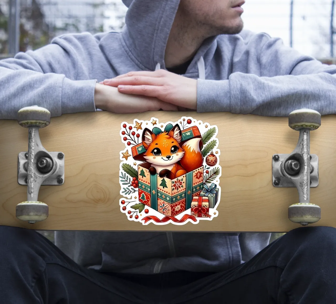 Festive Fox in a Christmas Gift Box sticker by FluffyToons