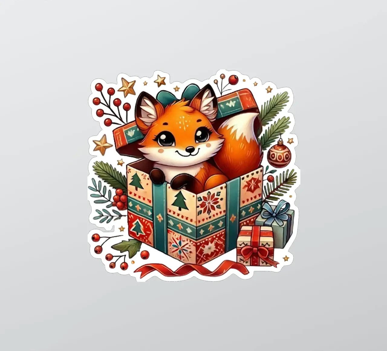 Festive Fox in a Christmas Gift Box sticker by FluffyToons