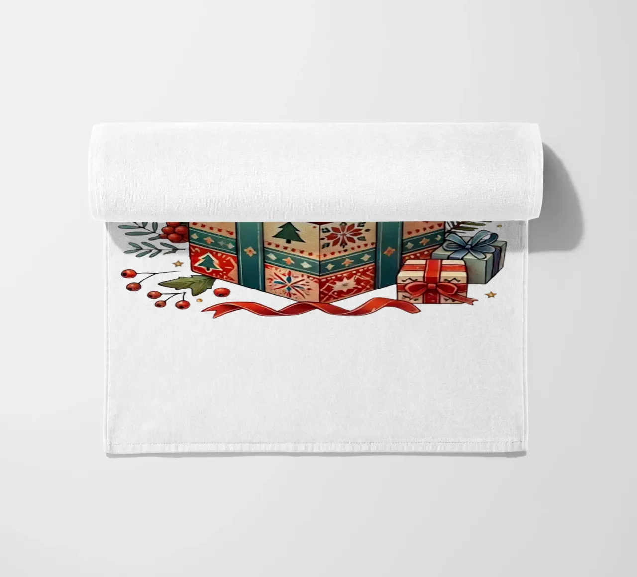 Renard festif dans une boîte cadeau de Noël serviette de plage de FluffyToons