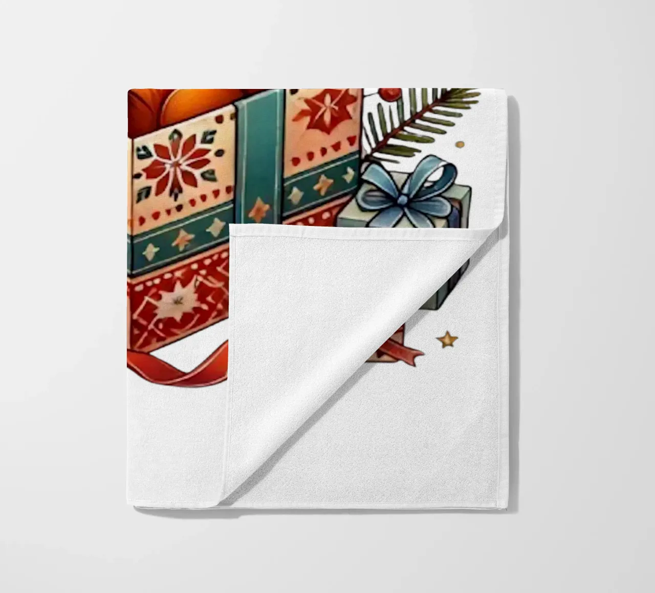 Renard festif dans une boîte cadeau de Noël serviette de plage de FluffyToons