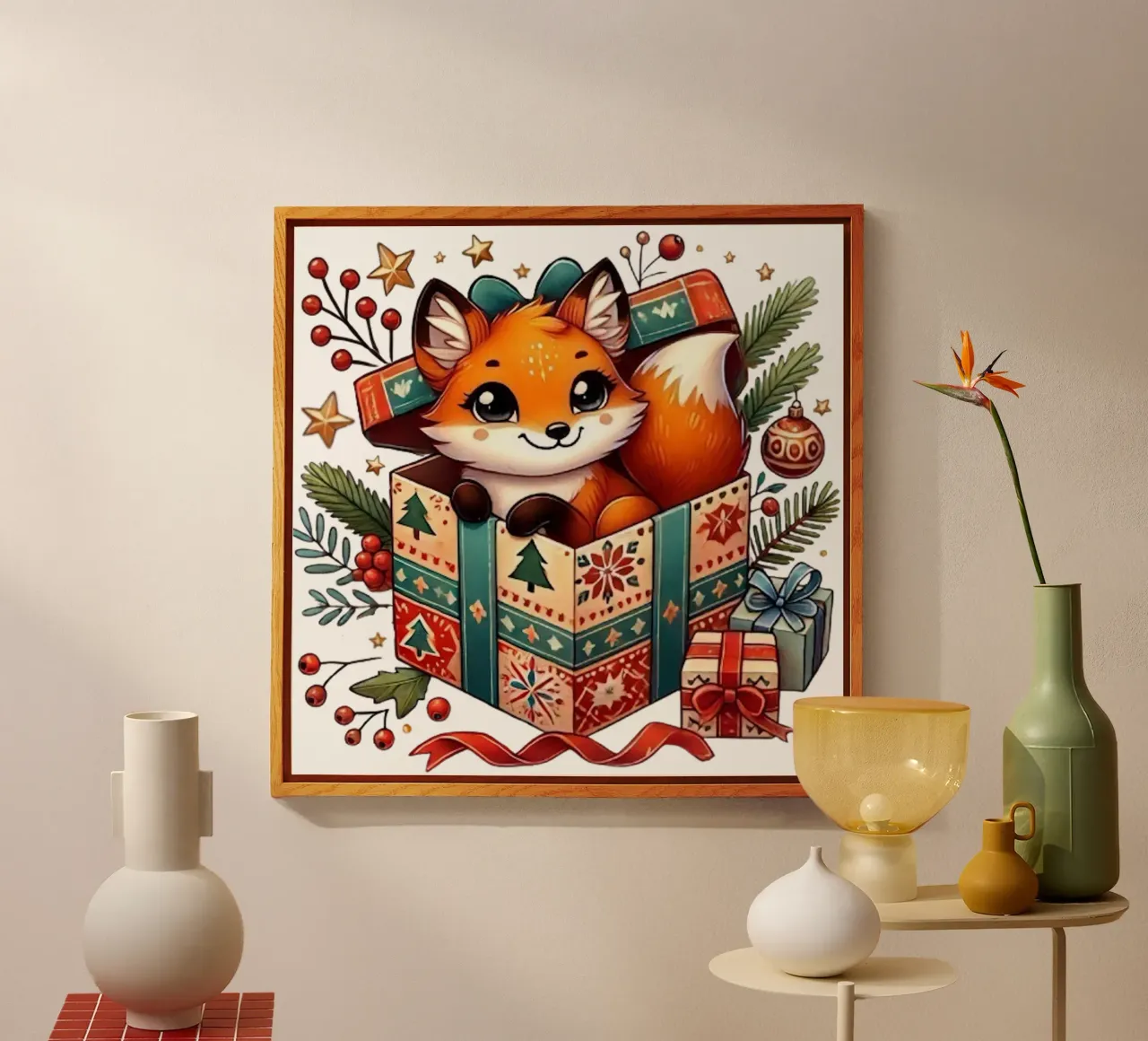Festlicher Fuchs in einer Weihnachtsgeschenkbox Acryl-Glas von FluffyToons