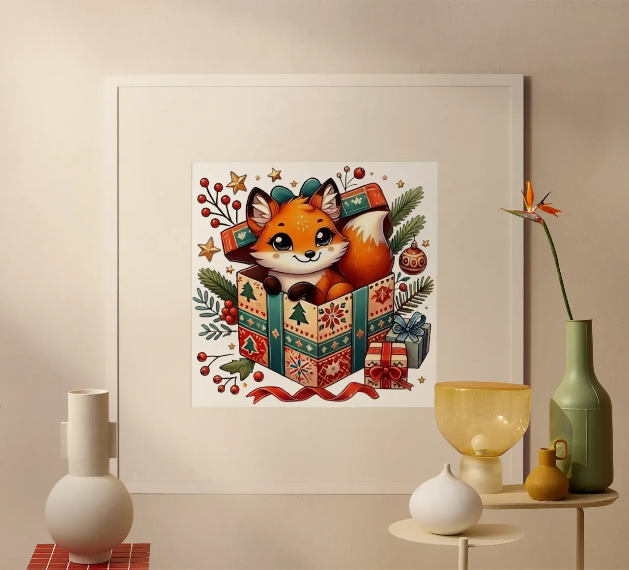 Volpe festosa in una scatola regalo di Natale poster con telaio in plastica da FluffyToons