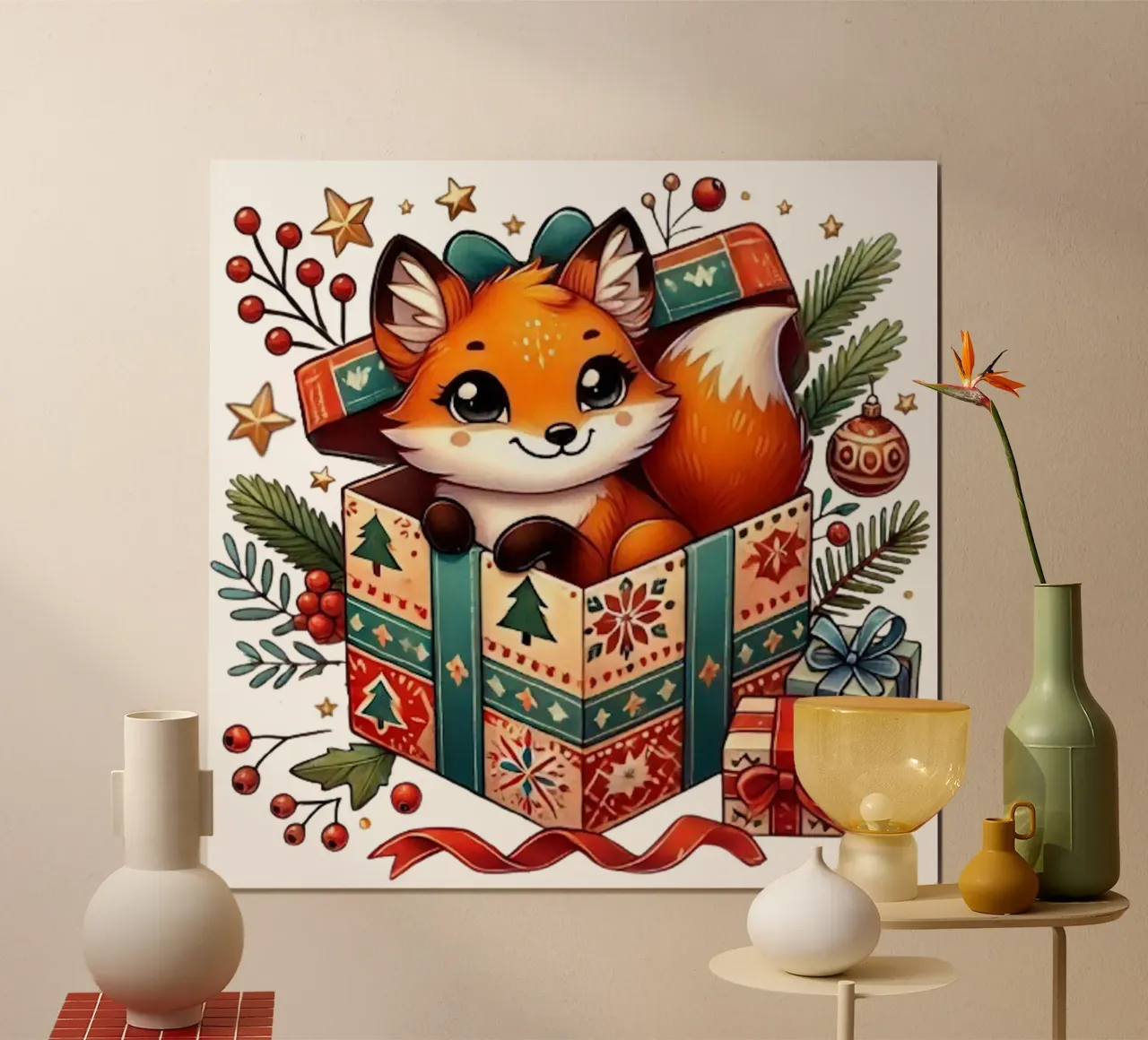 Volpe festosa in una scatola regalo di Natale poster con telaio in plastica da FluffyToons