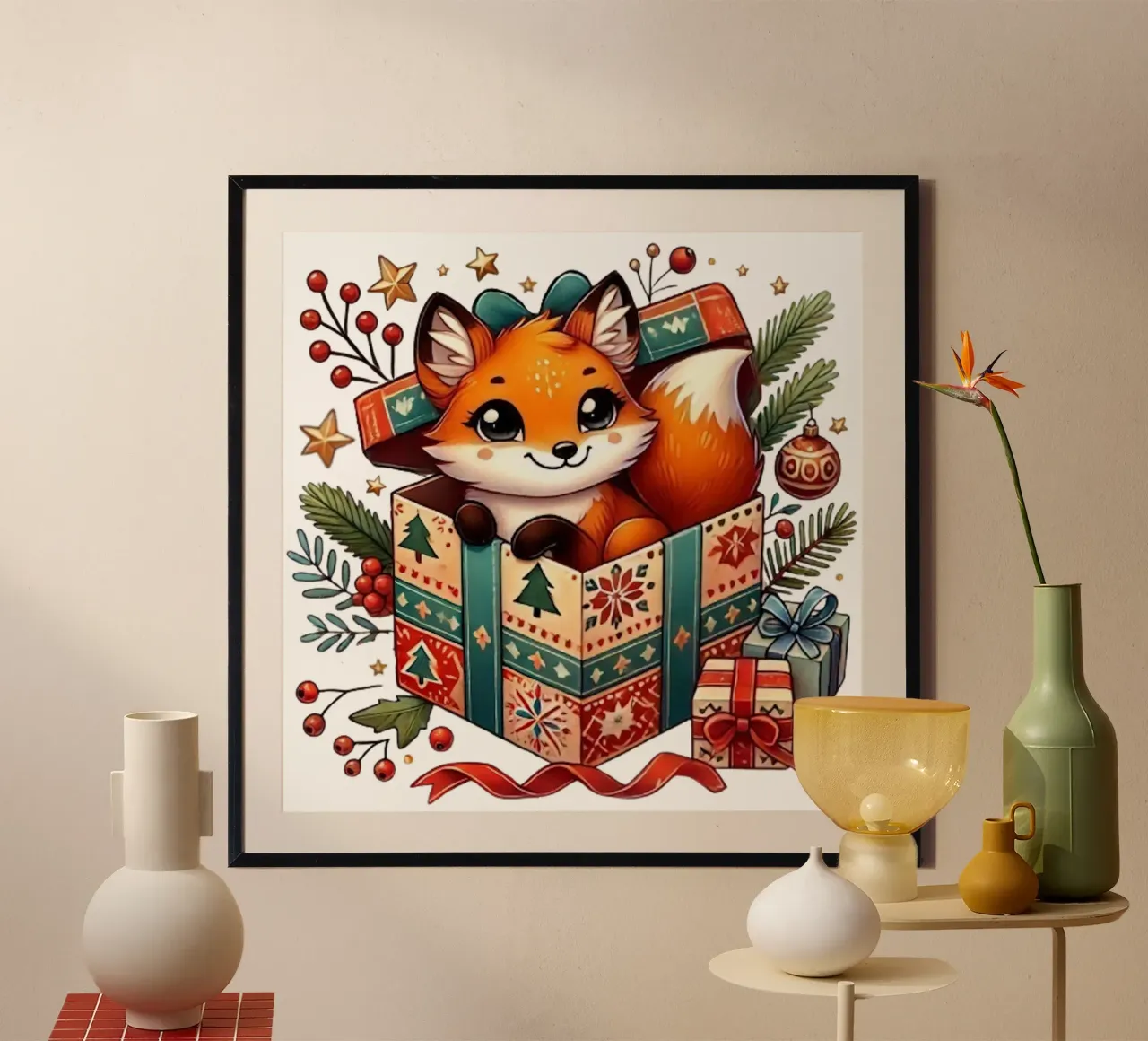 Volpe festosa in una scatola regalo di Natale poster con telaio in plastica da FluffyToons