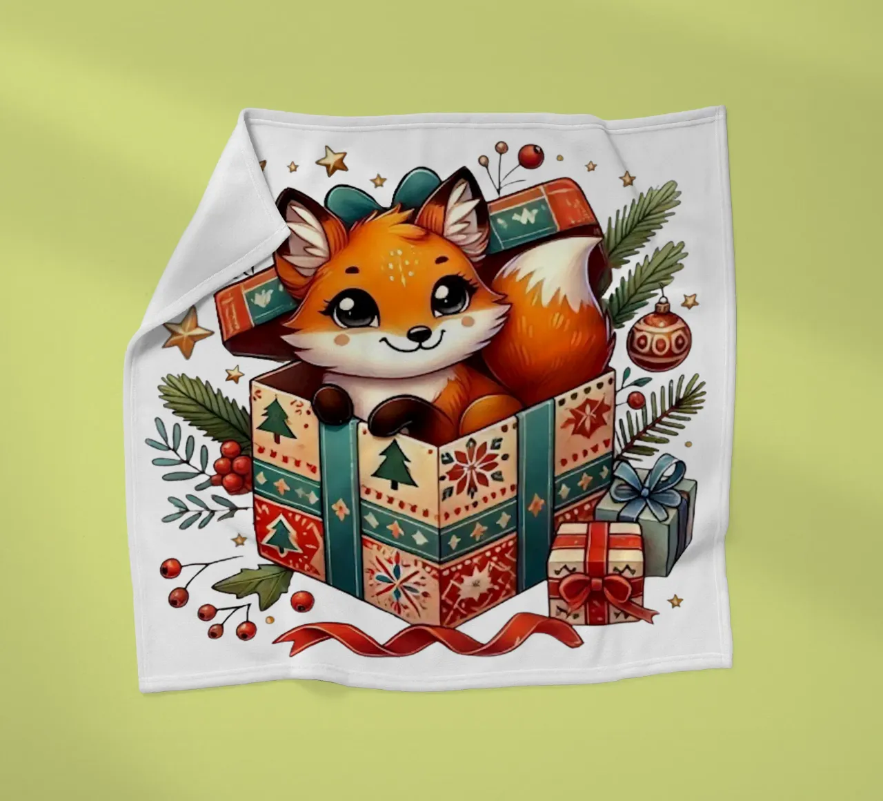 Festlicher Fuchs in einer Weihnachtsgeschenkbox Fleecedecke von FluffyToons