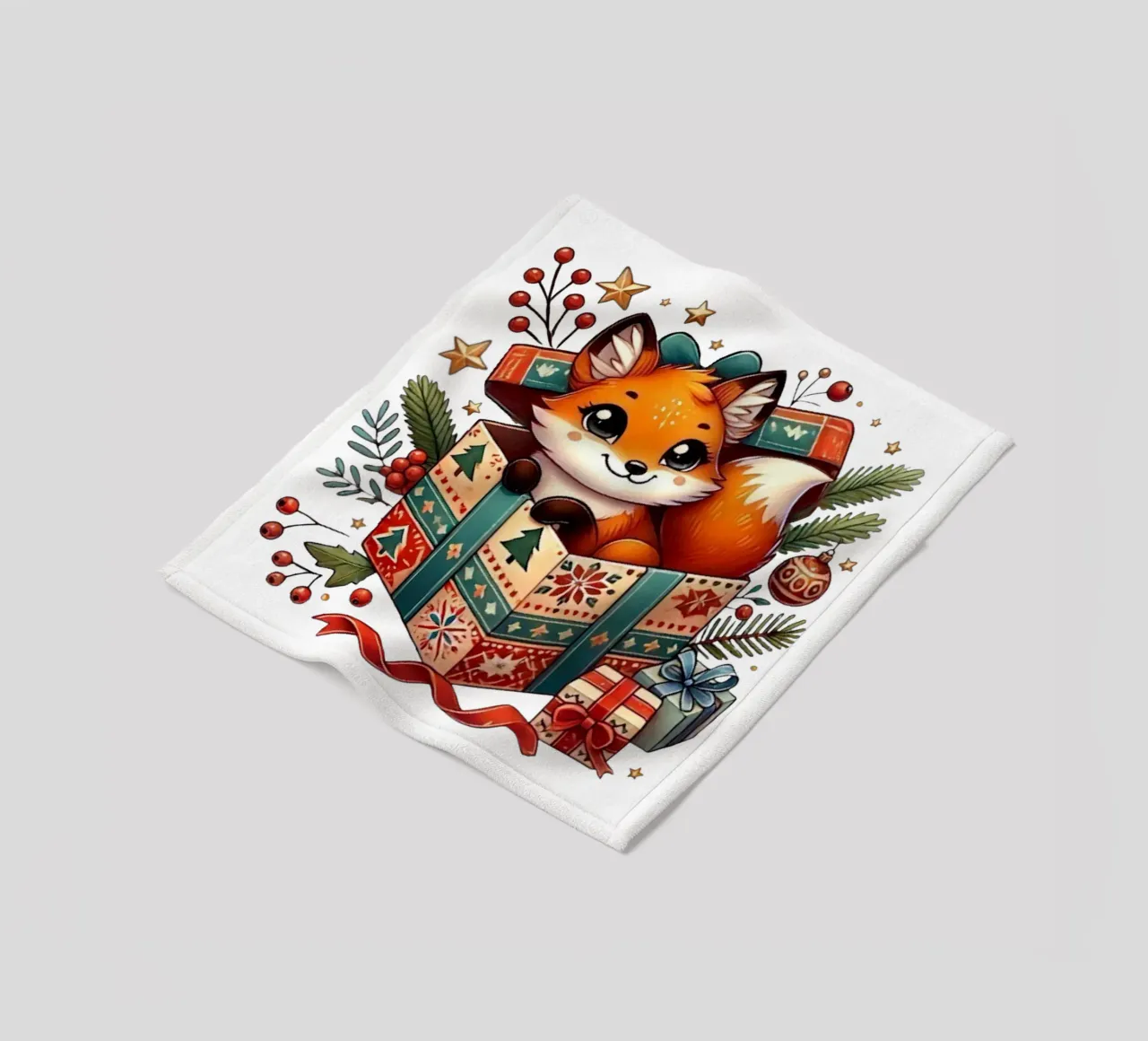 Festlicher Fuchs in einer Weihnachtsgeschenkbox Fleecedecke von FluffyToons