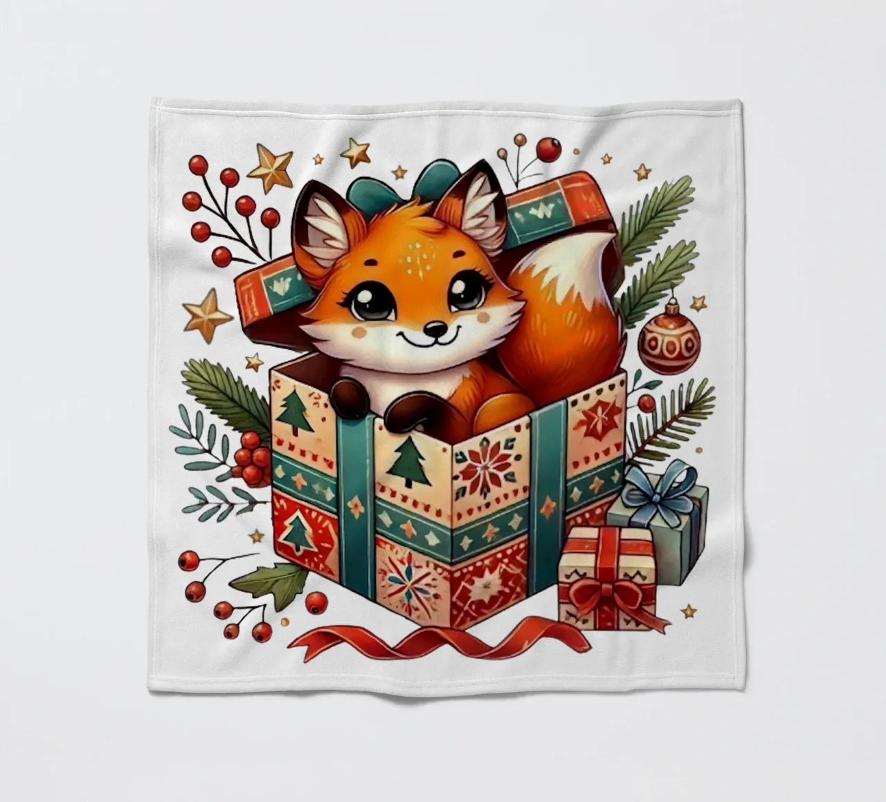 Festlicher Fuchs in einer Weihnachtsgeschenkbox Fleecedecke von FluffyToons