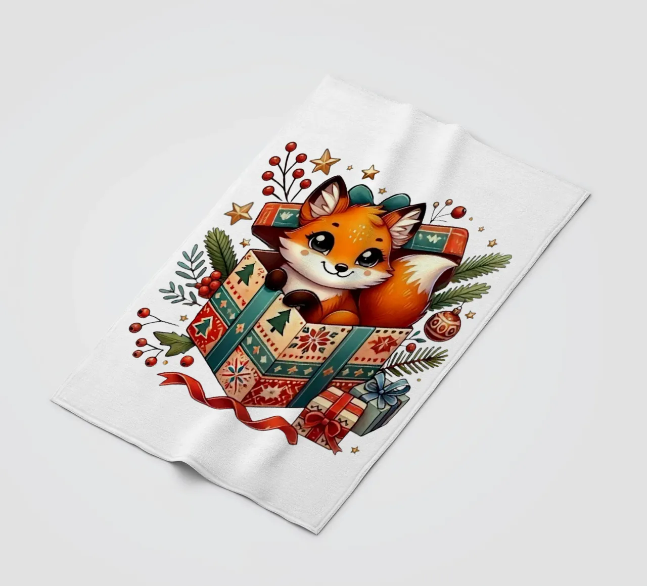 Festlicher Fuchs in einer Weihnachtsgeschenkbox Fleecedecke von FluffyToons