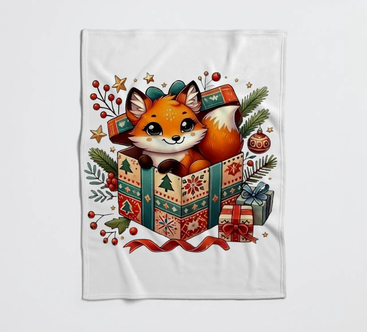 Festlicher Fuchs in einer Weihnachtsgeschenkbox Fleecedecke von FluffyToons