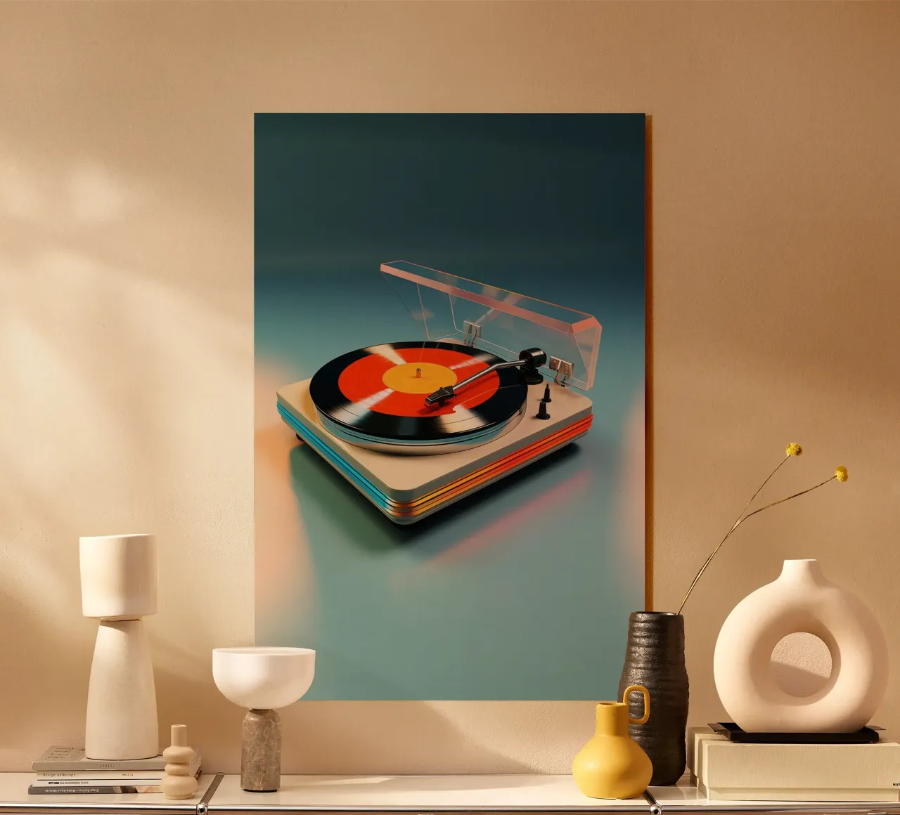 Orange Record Player acryl van Malou-Studio