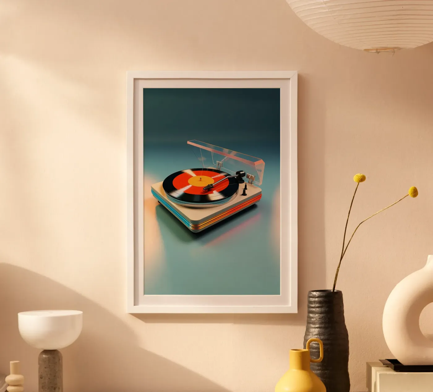 Orange Record Player poster van Malou-Studio
