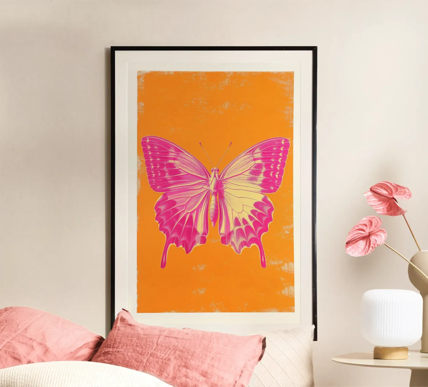 Pink Butterfly poster van Malou-Studio