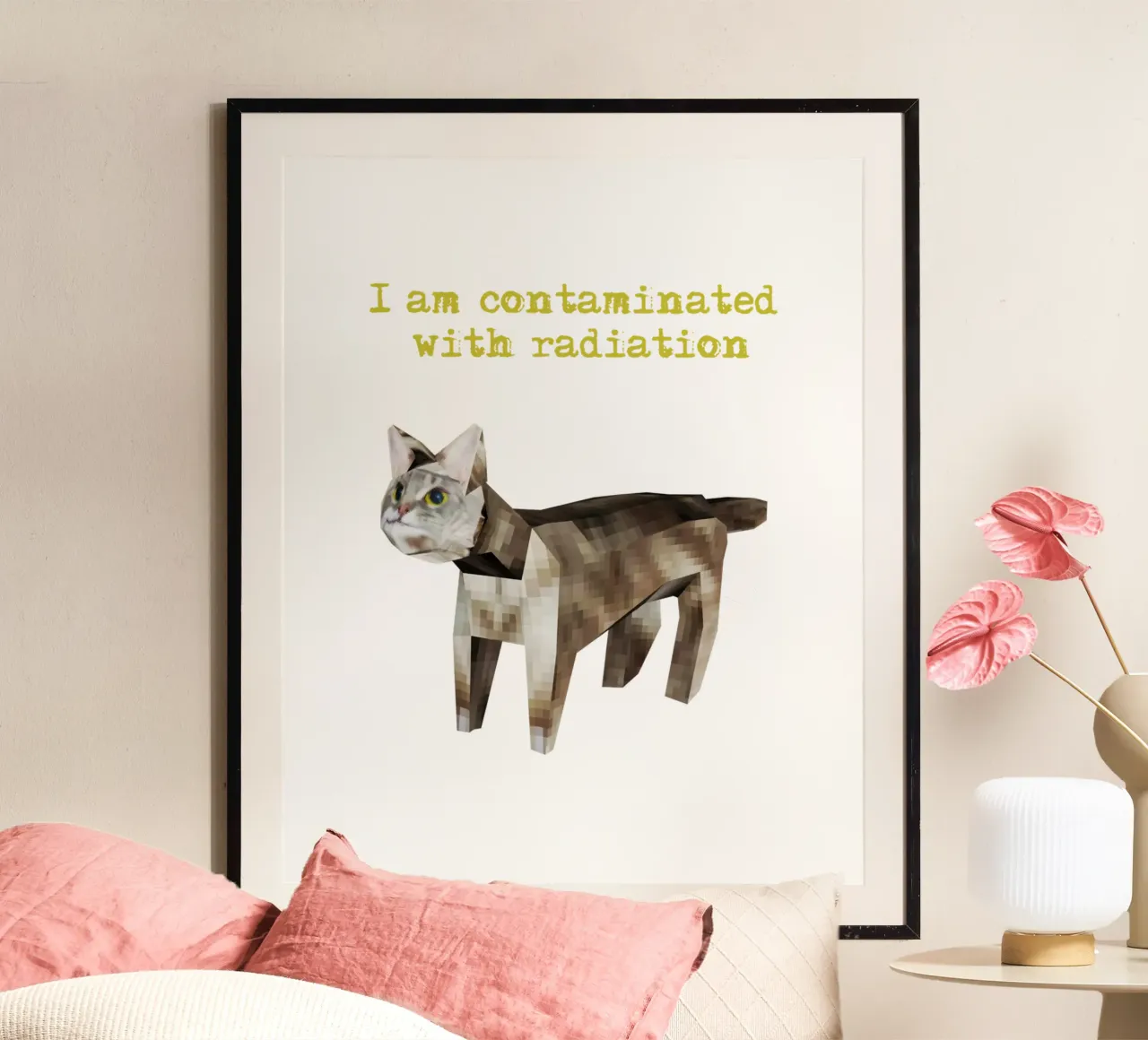 Ich bin mit Strahlung kontaminiert Funny Meme Art Design Poster mit Holzrahmen von theganduls