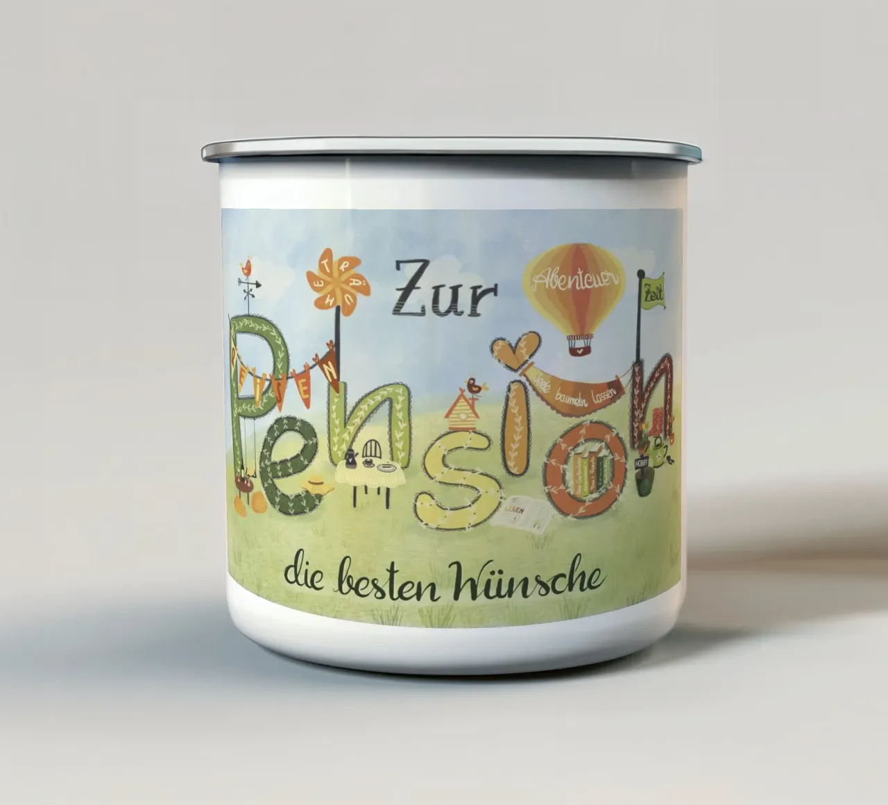 ZUR PENSION enamel mug by Inge Hauser Illustration