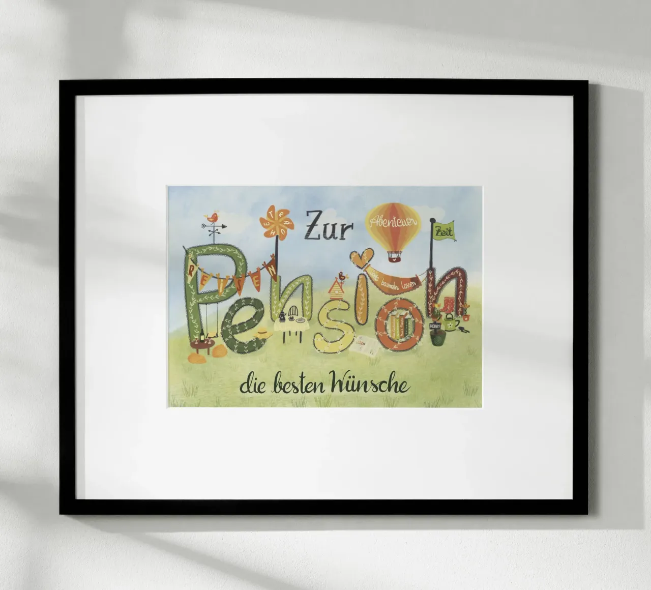 ZUR PENSION poster avec cadre en bois de Inge Hauser Illustration
