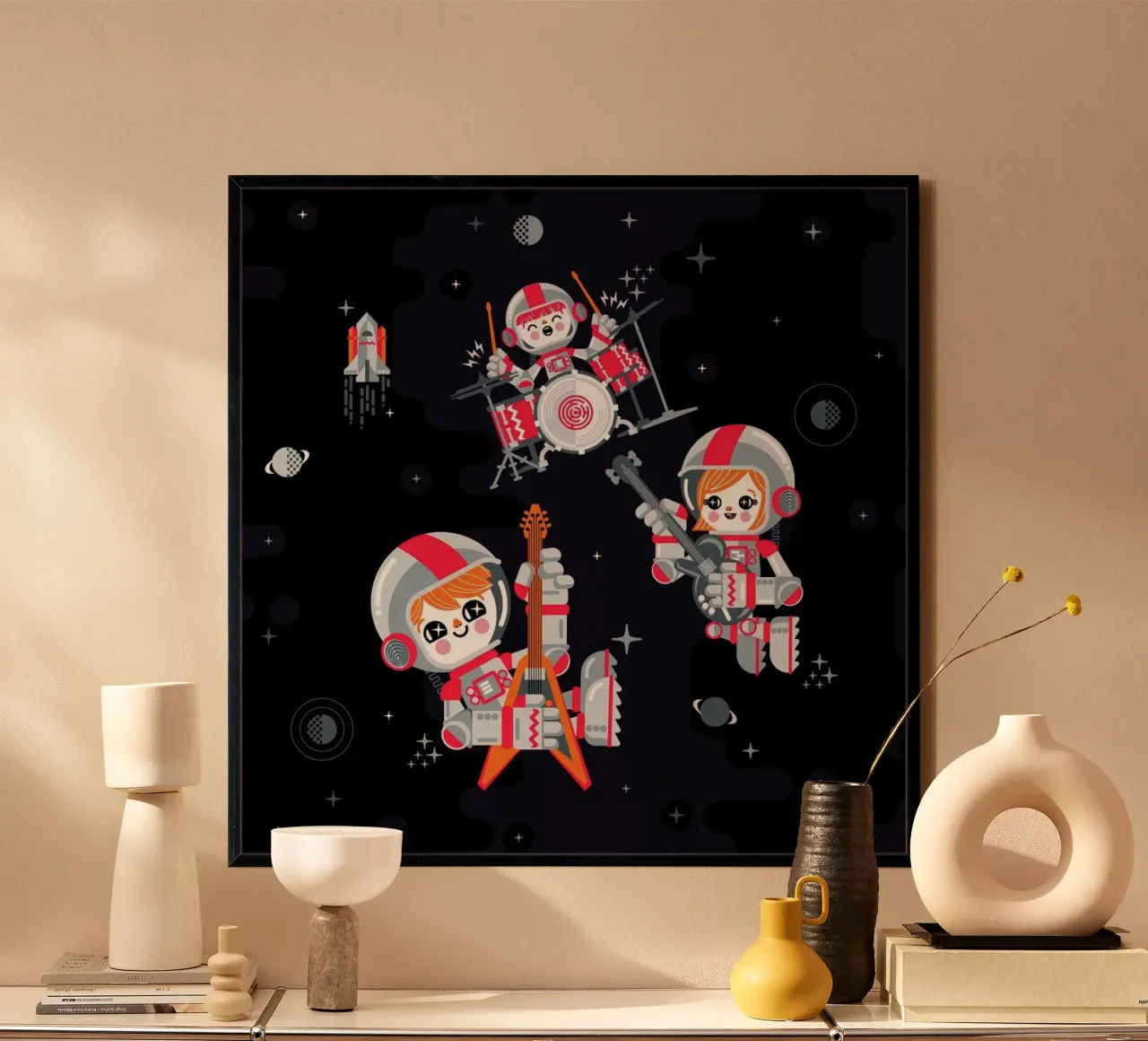 Space Rock poster with wooden frame by Chobopop
