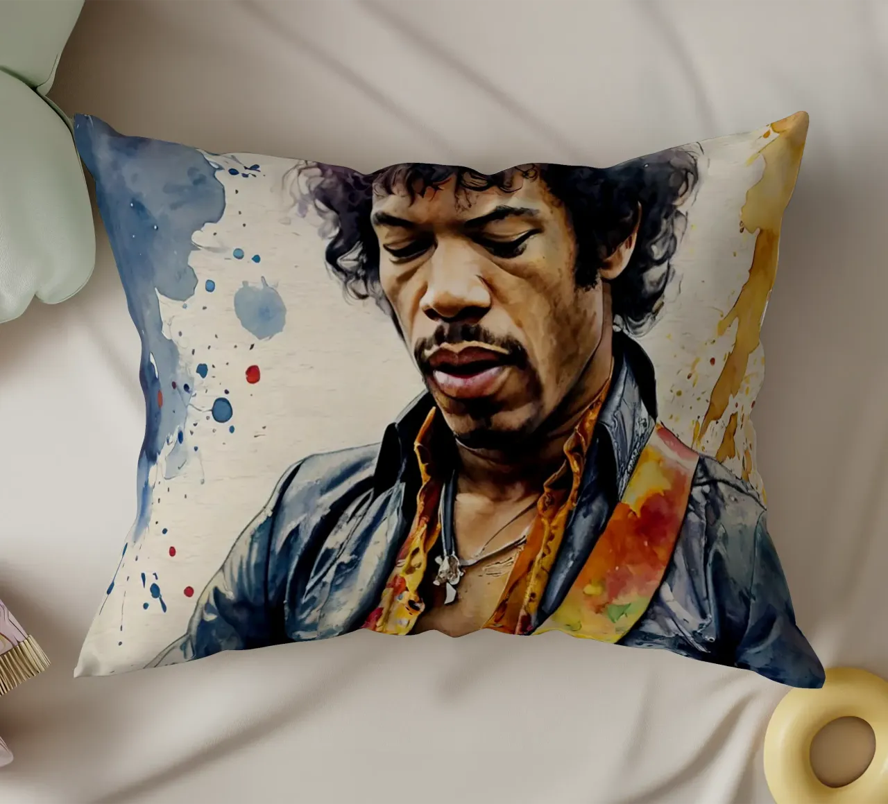 Jimi Hendrix in acquerello cuscino da 🎁 ARTVI-SHOP