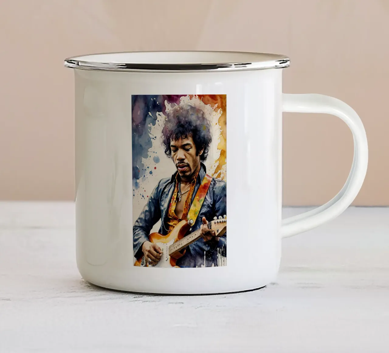 Jimi Hendrix in acquerello tazza in smalto da ARTVI-SHOP