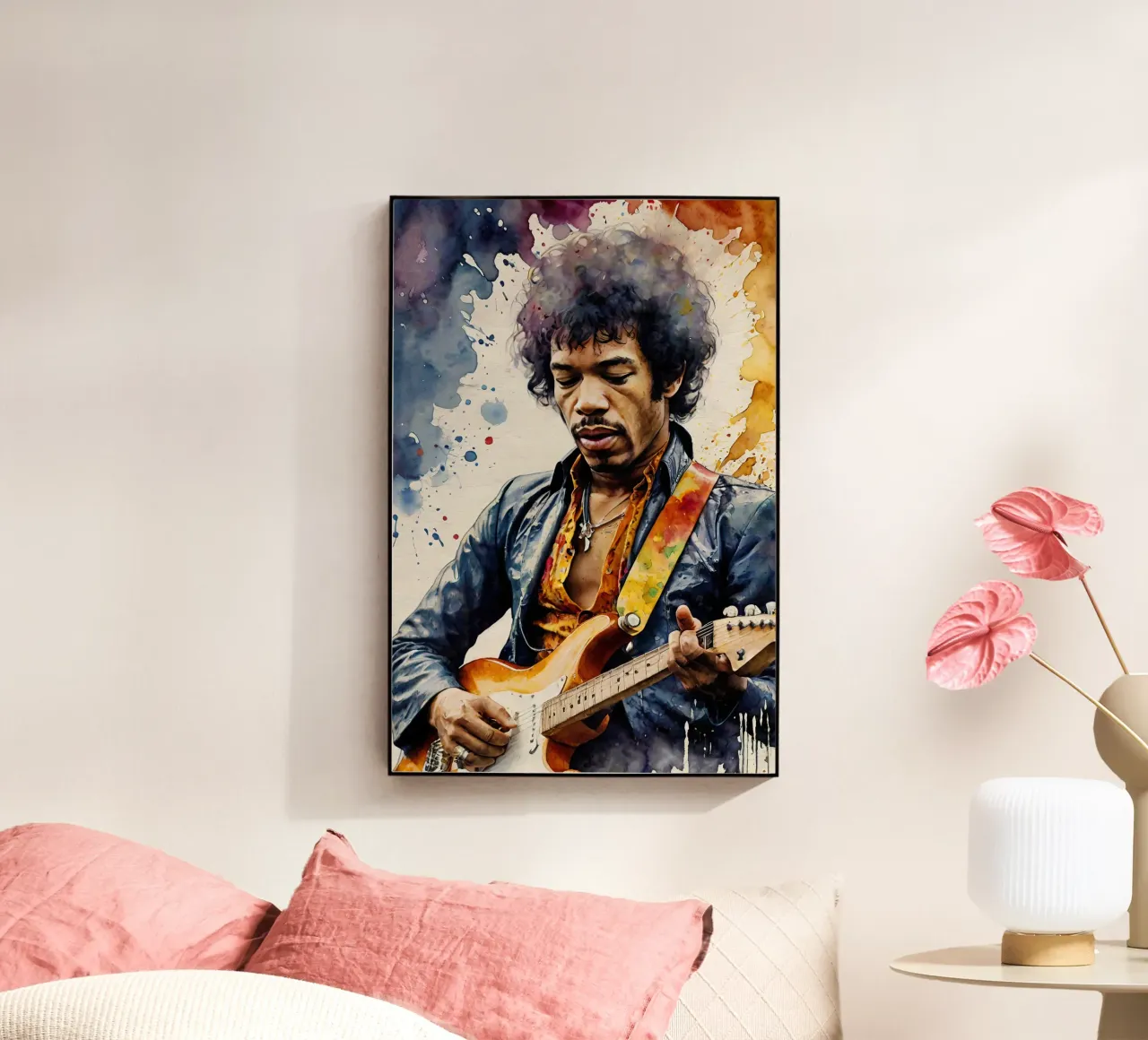 Jimi Hendrix in Aquarell Acryl-Glas von 🎁 ARTVI-SHOP