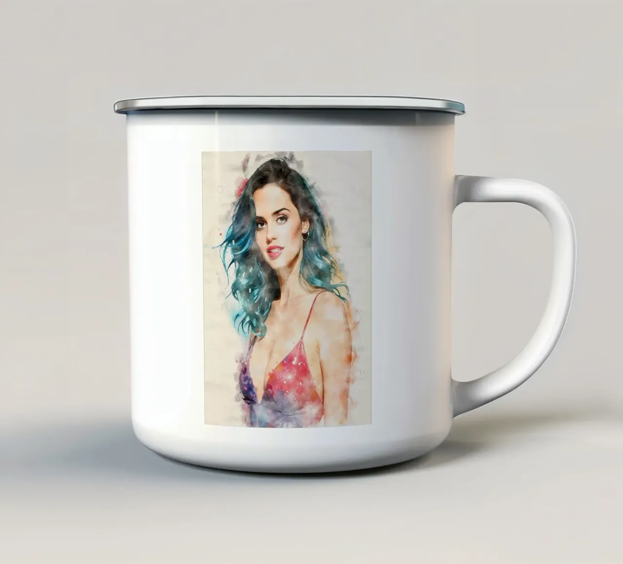 katy perry in acquerello tazza in smalto da 🎁 ARTVI-SHOP