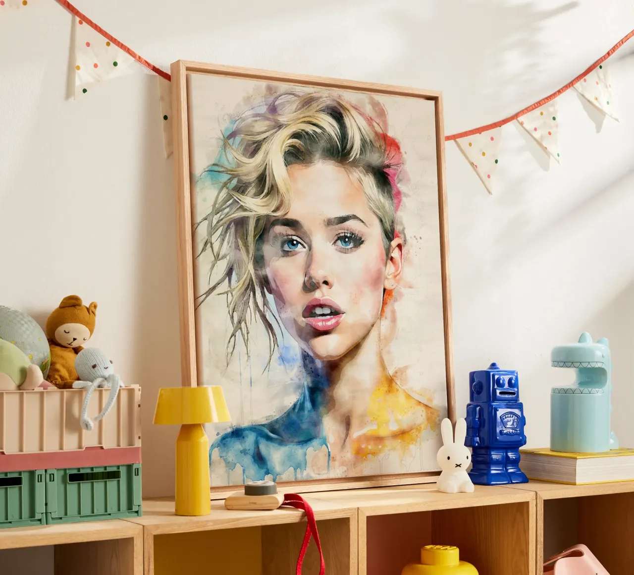 Miley Cyrus in acquerello tela con Cornice a cassetta da 🎁 ARTVI-SHOP