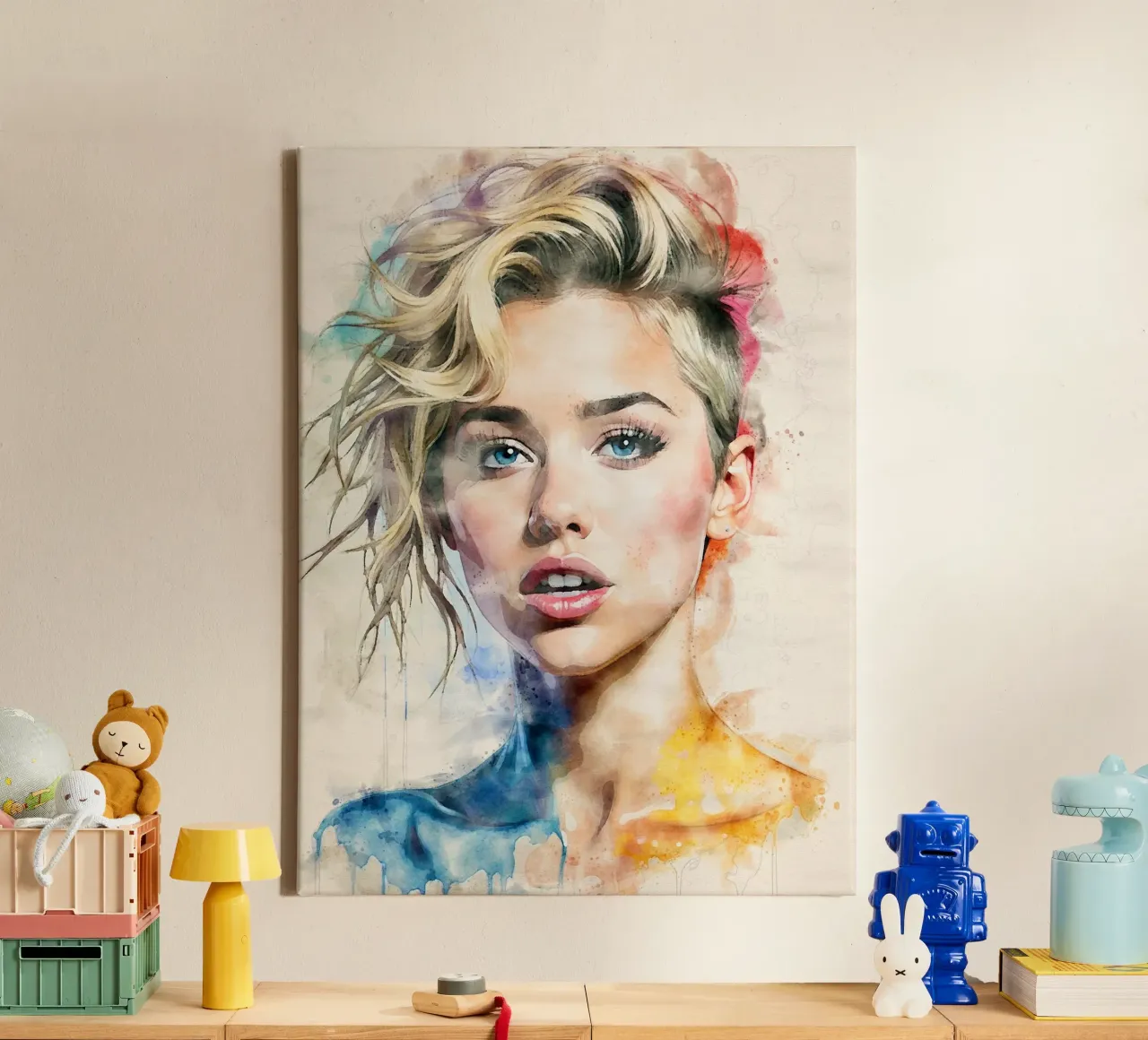 Miley Cyrus in acquerello tela con Cornice a cassetta da 🎁 ARTVI-SHOP