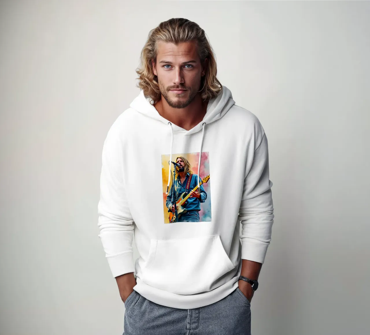 kurt kobain in acquerello felpa con cappuccio da ARTVI-SHOP